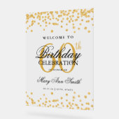 金ゴールド紙吹雪グリッター60thバースデーパーティーへようこそ アクリルサイン (傾斜)