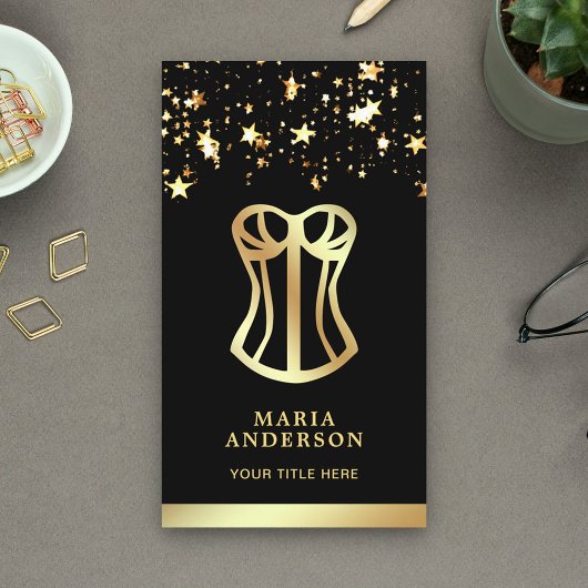 金ゴールド紙吹雪コルセットブライダルランジェリーブティック 名刺