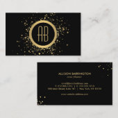 金ゴールド紙吹雪サークルモノグラムブラックビジネスカード 名刺 (正面/裏面)