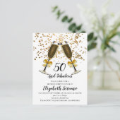金ゴールド紙吹雪シャンパングラス50誕生日 インビテーションポストカード (スタンド正面)