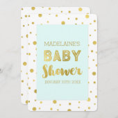 金ゴールド紙吹雪スカイブルーベビーシャワー招待状 招待状 (正面/裏面)