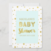 金ゴールド紙吹雪スカイブルーベビーシャワー招待状 招待状 (正面)