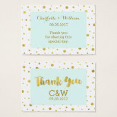 金ゴールド紙吹雪スカイブルー結婚式の引き出物ラベル (正面&裏面)