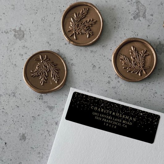 金ゴールド紙吹雪スクリプト差出人住所ラベル ラベル