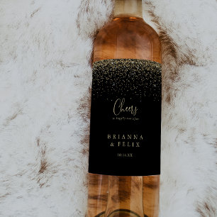 金ゴールド紙吹雪スクリプト応援結婚のワインラベル ワインラベル