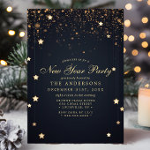 金ゴールド紙吹雪スターズネイビーブルーニューイヤーパーティー 招待状