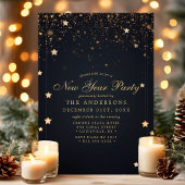 金ゴールド紙吹雪スターズネイビーブルーニューイヤーパーティー 招待状