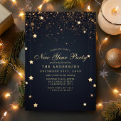 金ゴールド紙吹雪スターズネイビーブルーニューイヤーパーティー 招待状