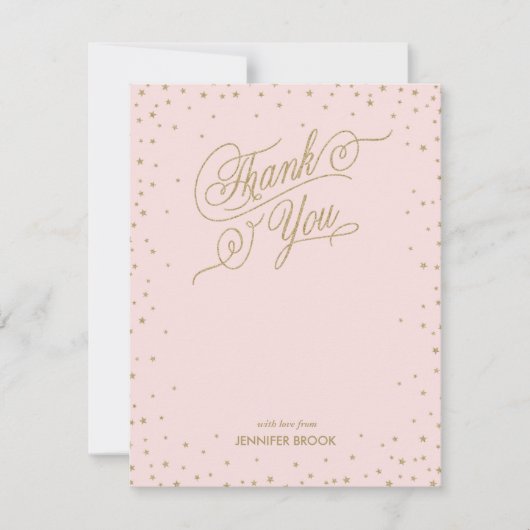 金ゴールド紙吹雪スターピンクサンキューカード サンキューカード (正面)