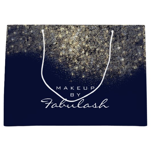 金ゴールド紙吹雪スパークリーグリッターブルーネイビーブライダル ラージペーパーバッグ (正面)