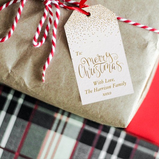 金ゴールド紙吹雪タイポグラフィメリークリスマス ギフトタグ