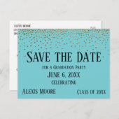 金ゴールド紙吹雪ターコイズ卒業日保存日 ポストカード (正面/裏面)