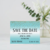 金ゴールド紙吹雪ターコイズ卒業日保存日 ポストカード (スタンド正面)