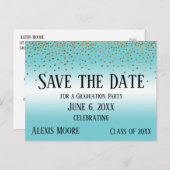 金ゴールド紙吹雪ターコイズ卒業日保存日 ポストカード (正面/裏面)