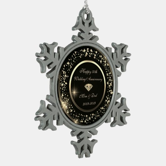 金ゴールド紙吹雪ダイヤモンド結婚50周年記念 スノーフレークピューターオーナメント (左)