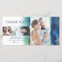 金ゴールド紙吹雪ティール（緑がかった色）の水の色結婚の感謝 サンキューカード