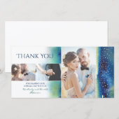 金ゴールド紙吹雪ティール（緑がかった色）の水の色結婚の感謝 サンキューカード (正面/裏面)