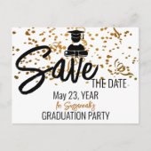 金ゴールド紙吹雪トップオンホワイトカスタム卒業 案内ポストカード (正面)