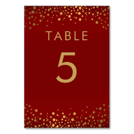 金ゴールド紙吹雪ドットとマルーンレッド – テーブル番号