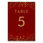 金ゴールド紙吹雪ドットとマルーンレッド – テーブル番号 (裏面)