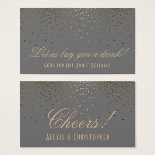 金ゴールド紙吹雪ドットグレイ結婚ズ飲料チケット (正面&裏面)