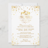 金ゴールド紙吹雪ドットハッピーニューイヤー前夜パーティー 招待状 (正面)