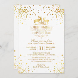 金ゴールド紙吹雪ドットハッピーニューイヤー前夜パーティー 招待状