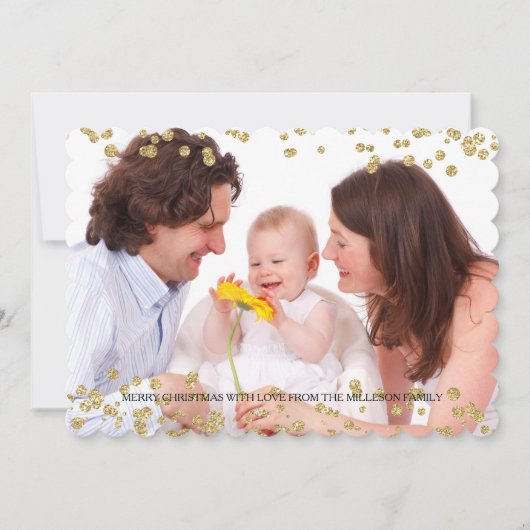金ゴールド紙吹雪ドットパーソナライズされたフォトクリスマス シーズンカード (正面)