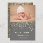 金ゴールド紙吹雪ドット生まれたばかりのベビーフォト誕生 案内状 (正面/裏面)