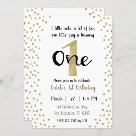 金ゴールド紙吹雪ドット番号1 ONE誕生日パーティー 招待状