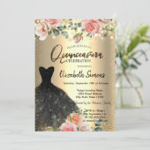 金ゴールド紙吹雪ドット、ブラックドレスバラクインセアニラ 招待状 (スタンド正面)