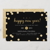 金ゴールド紙吹雪ニューイヤーイブパーティー招待状 招待状 (正面/裏面)