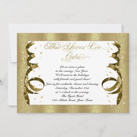 金ゴールド紙吹雪ニューイーブパーティの招待状 招待状 (正面)