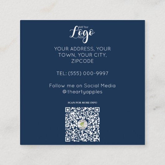 金ゴールド紙吹雪ネイビーアイシングバッグシェフ スクエア名刺 (裏面)