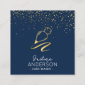 金ゴールド紙吹雪ネイビーアイシングバッグシェフ スクエア名刺 (正面)