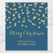 金ゴールド紙吹雪ネイビーブルークリスマスワインラベル ワインラベル (シングルラベル)