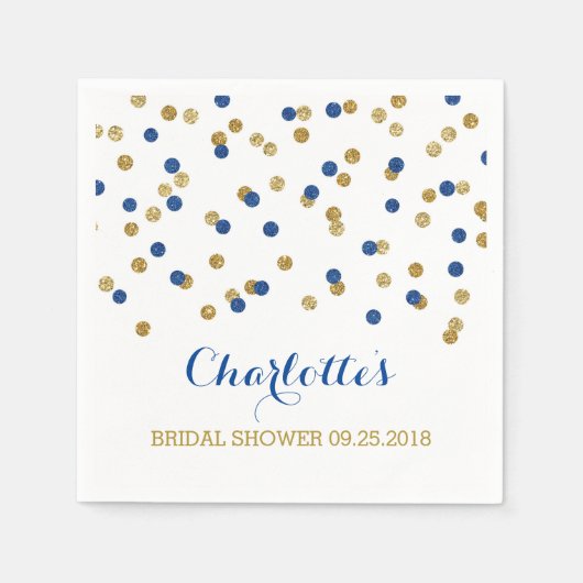 金ゴールド紙吹雪ネイビーブルーブライダルシャワー スタンダードカクテルナプキン (正面)