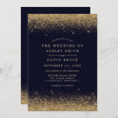 金ゴールド紙吹雪ネイビーモダンル結婚ズ 招待状 (正面/裏面)