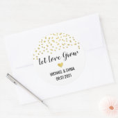 金ゴールド紙吹雪ハートが愛を育てる ラウンドシール (封筒)