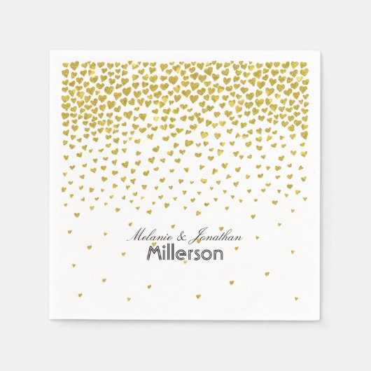 金ゴールド紙吹雪ハート スタンダードカクテルナプキン (正面)