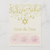 金ゴールド紙吹雪バルミツワー日付はがきを保存 案内ポストカード (正面)