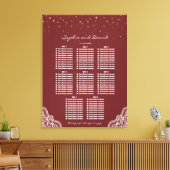 金ゴールド紙吹雪バーグンディ結婚レースのシーティングチャート キャンバスプリント (インサイチュ (リビング))