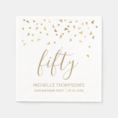 金ゴールド紙吹雪パーソナライズされた50th誕生日パーティー スタンダードカクテルナプキン (正面)