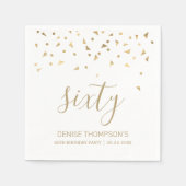 金ゴールド紙吹雪パーソナライズされた60th誕生日パーティー スタンダードカクテルナプキン (正面)