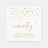 金ゴールド紙吹雪パーソナライズされた90th誕生日パーティー スタンダードカクテルナプキン (正面)