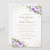 金ゴールド紙吹雪パープルフローラ結婚式招待状 招待状 (正面)