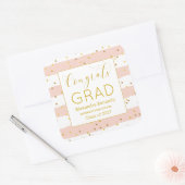 金ゴールド紙吹雪ピンクストライプズ卒業 スクエアシール (封筒)