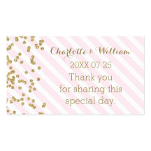 金ゴールド紙吹雪ピンクストライプ結婚式の引き出物ラベル