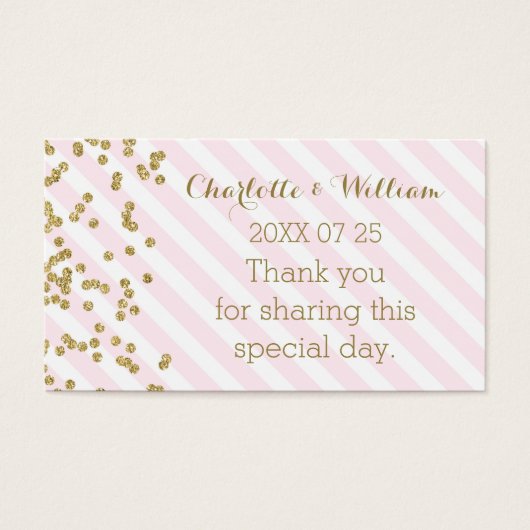 金ゴールド紙吹雪ピンクストライプ結婚式の引き出物ラベル (正面)