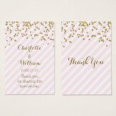 金ゴールド紙吹雪ピンクストライプ結婚式の引き出物ラベル (正面&裏面)